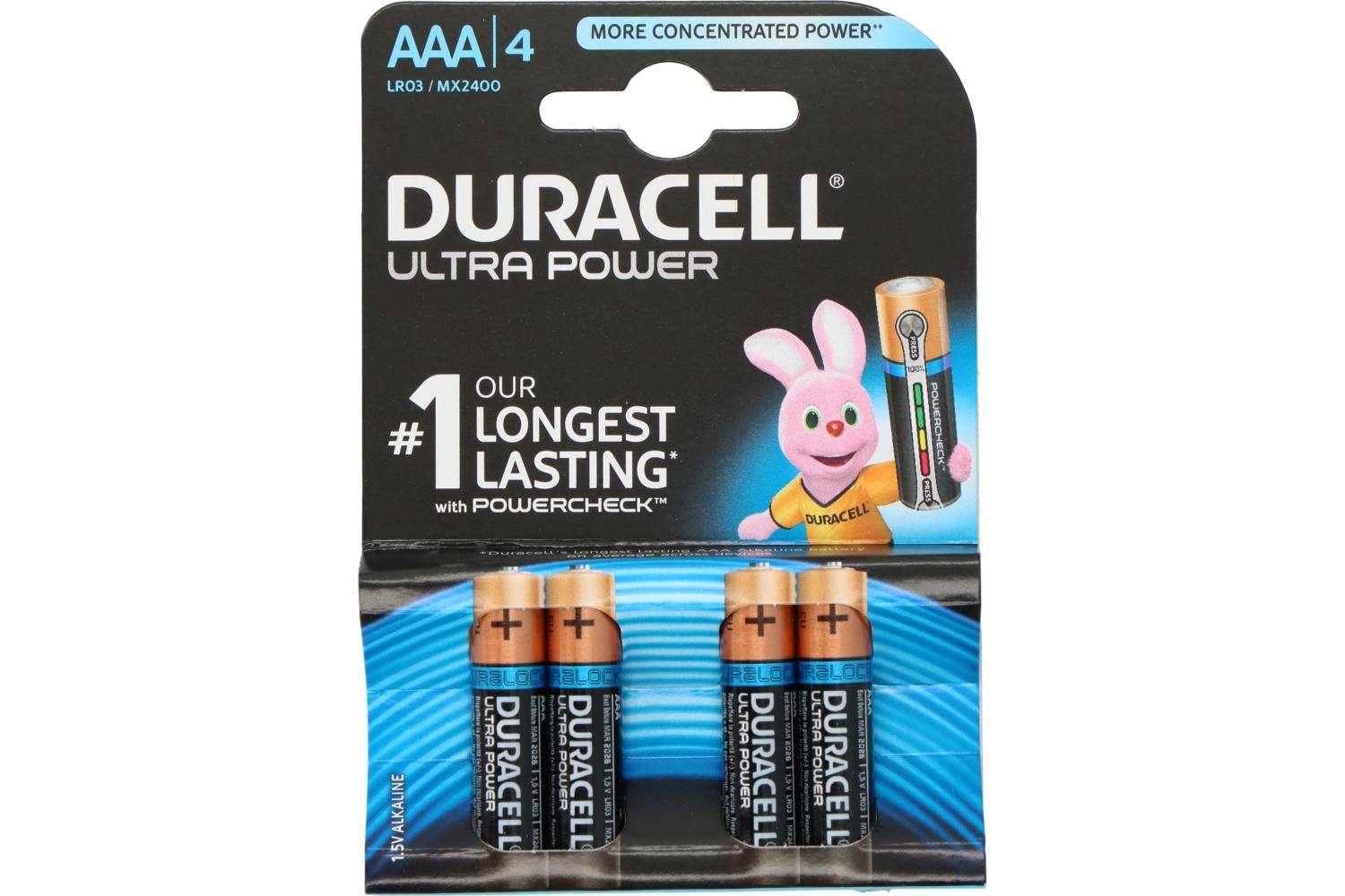 Batterij, Duracell Ultra Power, AAA, 4 stuks, LR03 / MX2400 2