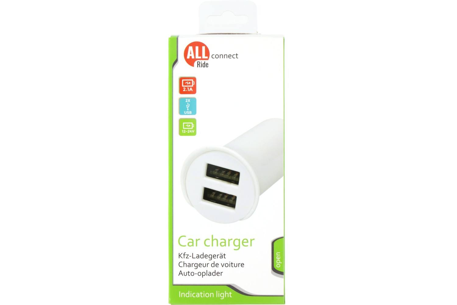 Chargeur de voiture, ALLRIDE Connect, 2.1A, 12/24V, 2x USB, blanc 2