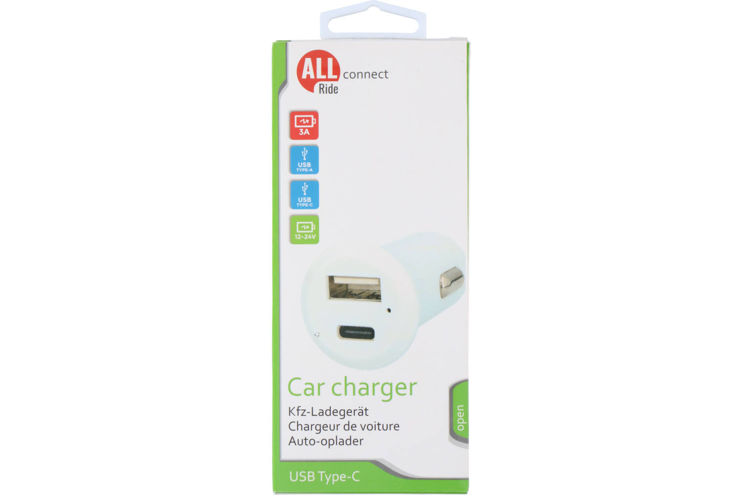 Chargeur de voiture, ALLRIDE Connect, 3A, 12/24V, USB & Type-C, blanc 2