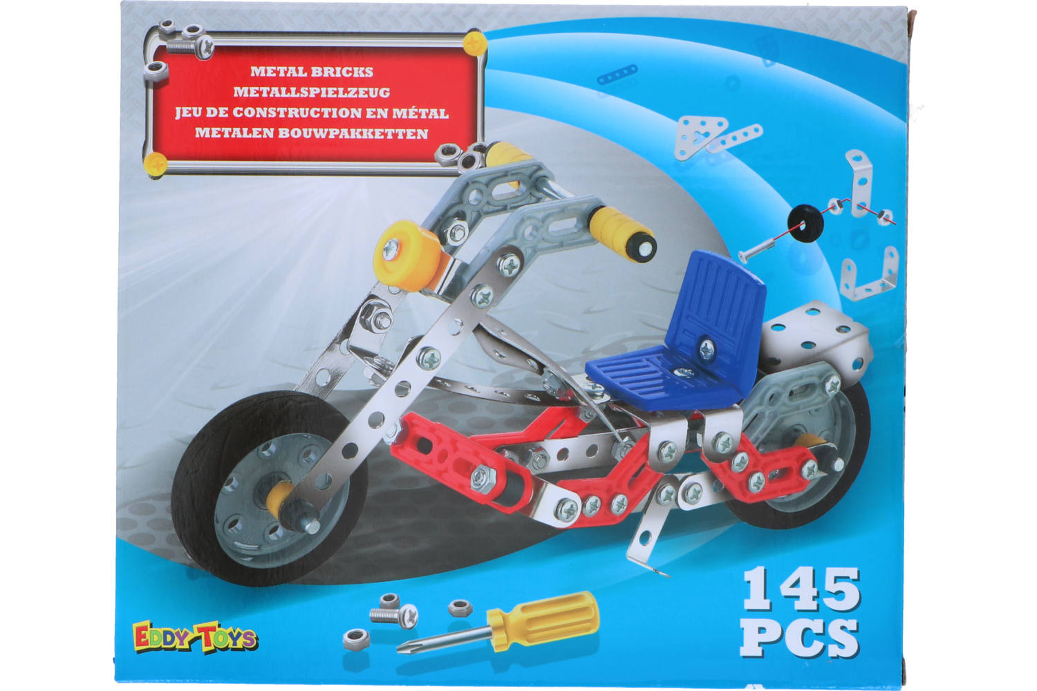 Speelgoed, Eddy Toys, metalen bouwpakket, 4 assorti Motor, Buggy, Race & Truck 2