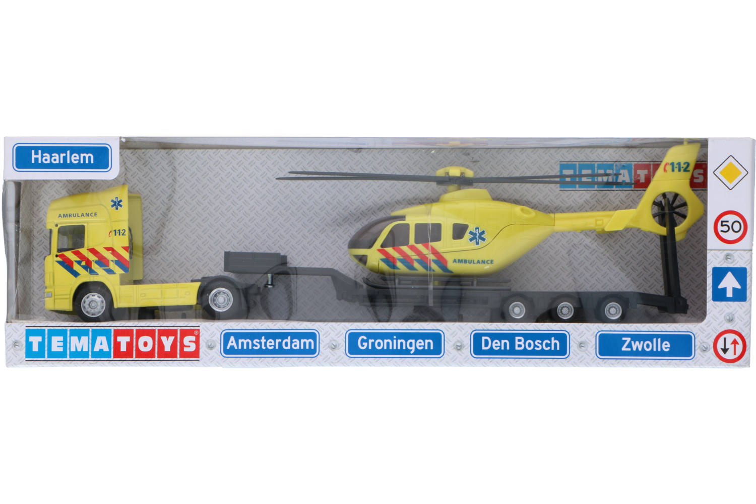 Speelgoed, Tematoys, Die-cast vrachtwagen met helikopter - ambulance 2