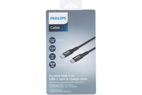 Sync- en oplaadkabel, Philips, USB C tot C, zwart, 200cm 1