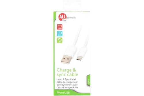 Câble de charge et sync, ALLRIDE Connect, 2.0A, Micro-Usb, blanc, 120cm, PVC 1