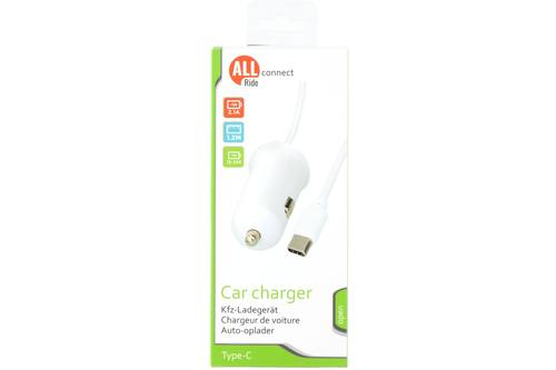 Chargeur de voiture, ALLRIDE Connect, 2.1A, 12/24V, USB - C, PVC, blanc, 120cm 1