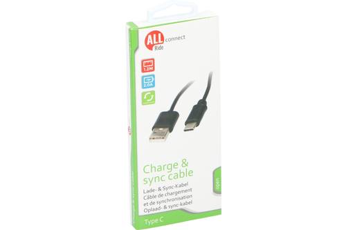 Câble de charge et sync, ALLRIDE Connect, 2.0A, USB & Type-C, noir, 120cm, PVC 1