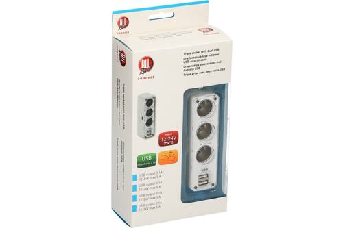 Oplader, ALLRIDE Connect, 2 x USB, 3 x socket, 12-24V, Connect 1