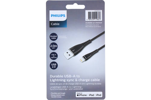 Cartes fictives, Philips, 15019857 Câble de synchronisation et de chargement, Philips, USB A à Lightning 1