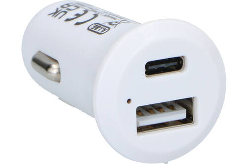 Chargeur de voiture, BUDGET Connect, 3A, 12/24V, USB A + USB C, blanc 1