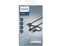 Câble de charge et sync, Philips, micro, USB C, lightning, noir, 120cm, 3-en-1 1